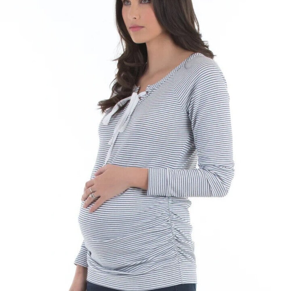 Angel Maternity & Nursing Navy & White Stripe Top nwt